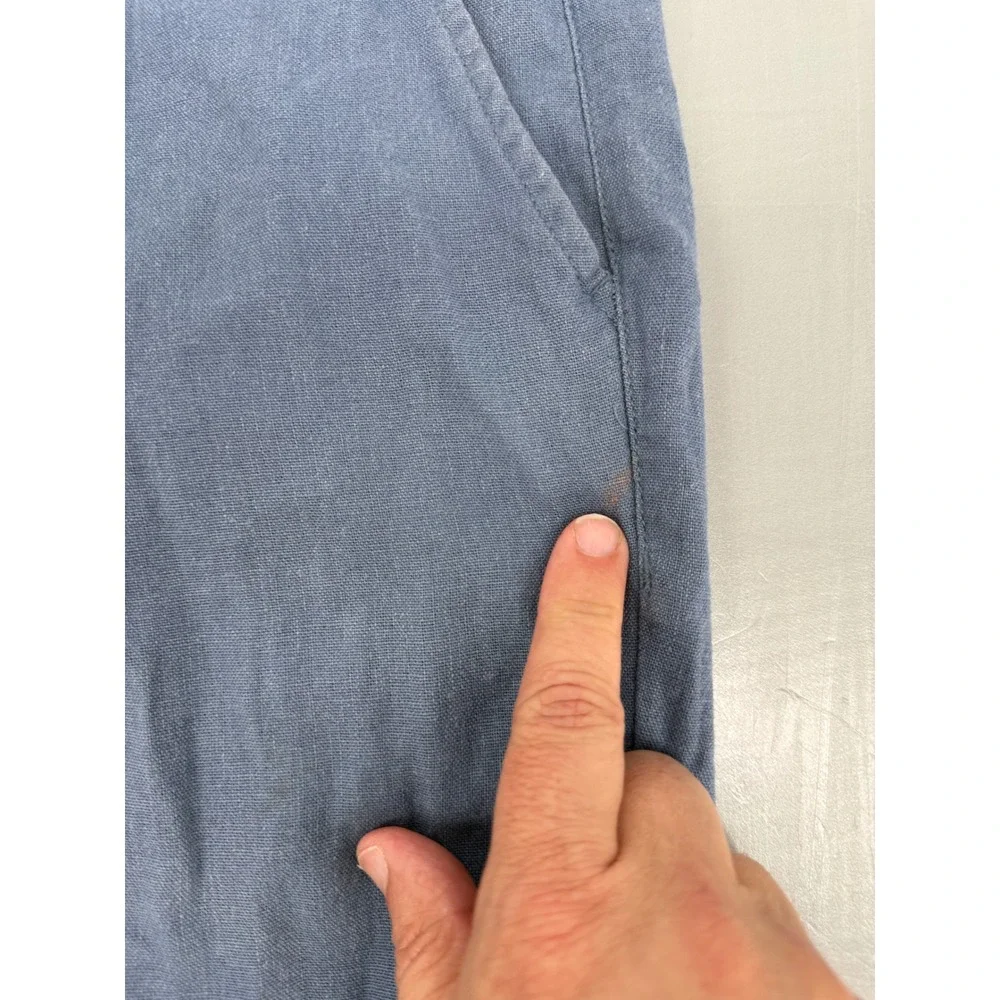 Springfield Mens Blue Linen‎ Blend Drawstring Chino Pants Straight Leg Casual L